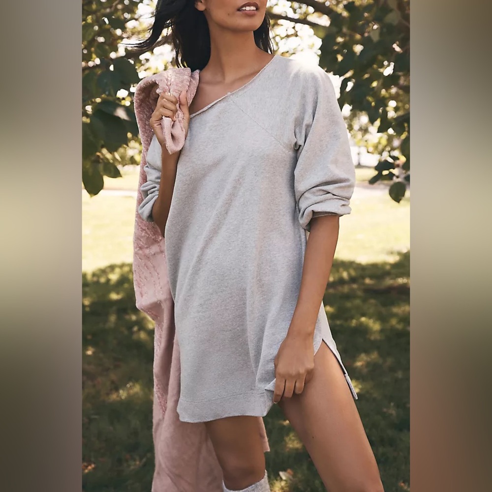 Anthropologie Light Gray Sweatshirt Mini Dress